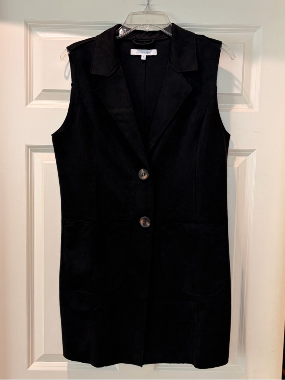 Sleeveless Black Button Front Long Vest